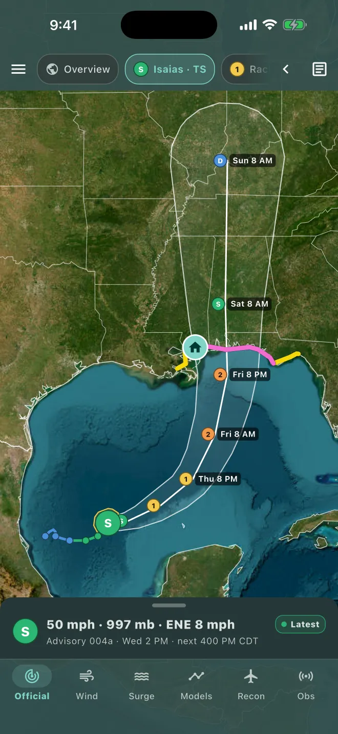 HurriMap official forecast track and cone